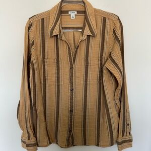L.L. Bean Gauzy Cotton Long Sleeve Button Shirt‎ with Stripes Size Large